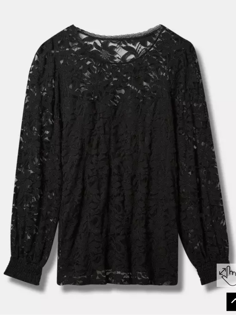 Torrid Stretch Lace and Mesh Crew Neck Blouse Long Sleeve